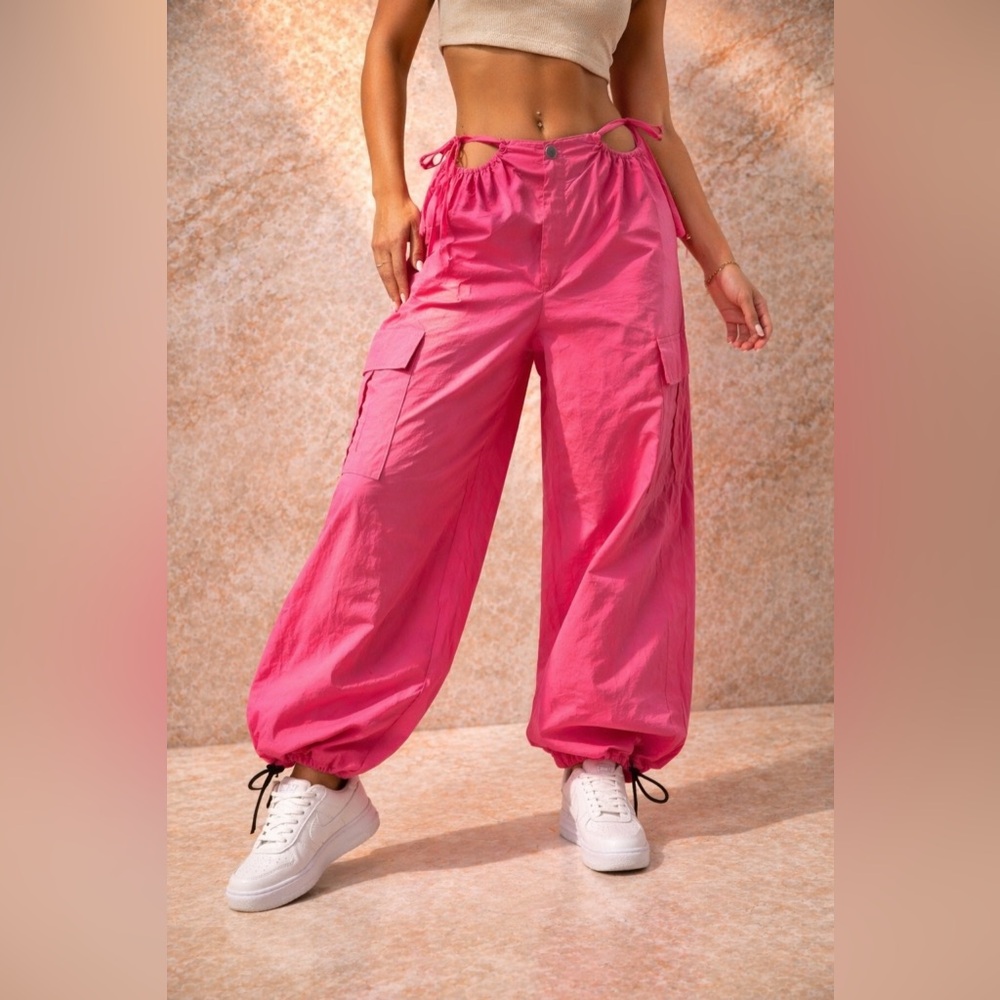 Hot Pink Luxe Cargo Flow Pants | Baggy Street Style | Adjustable Waist